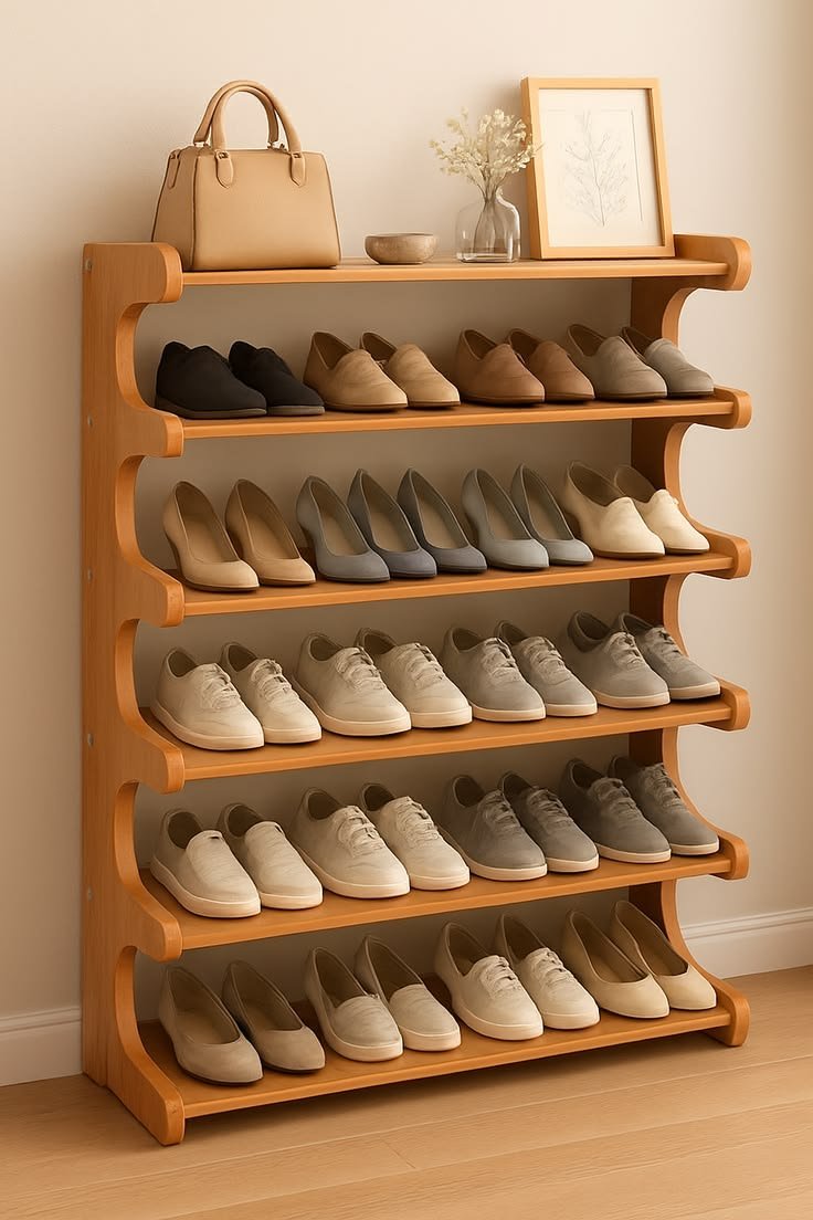 Woodern simple design open shoe rack